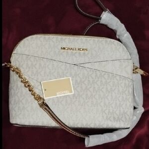 MICHAEL KORS NWT $350 Cream Signature Crossbody Bag Metallic Gold Strap/Hardware
